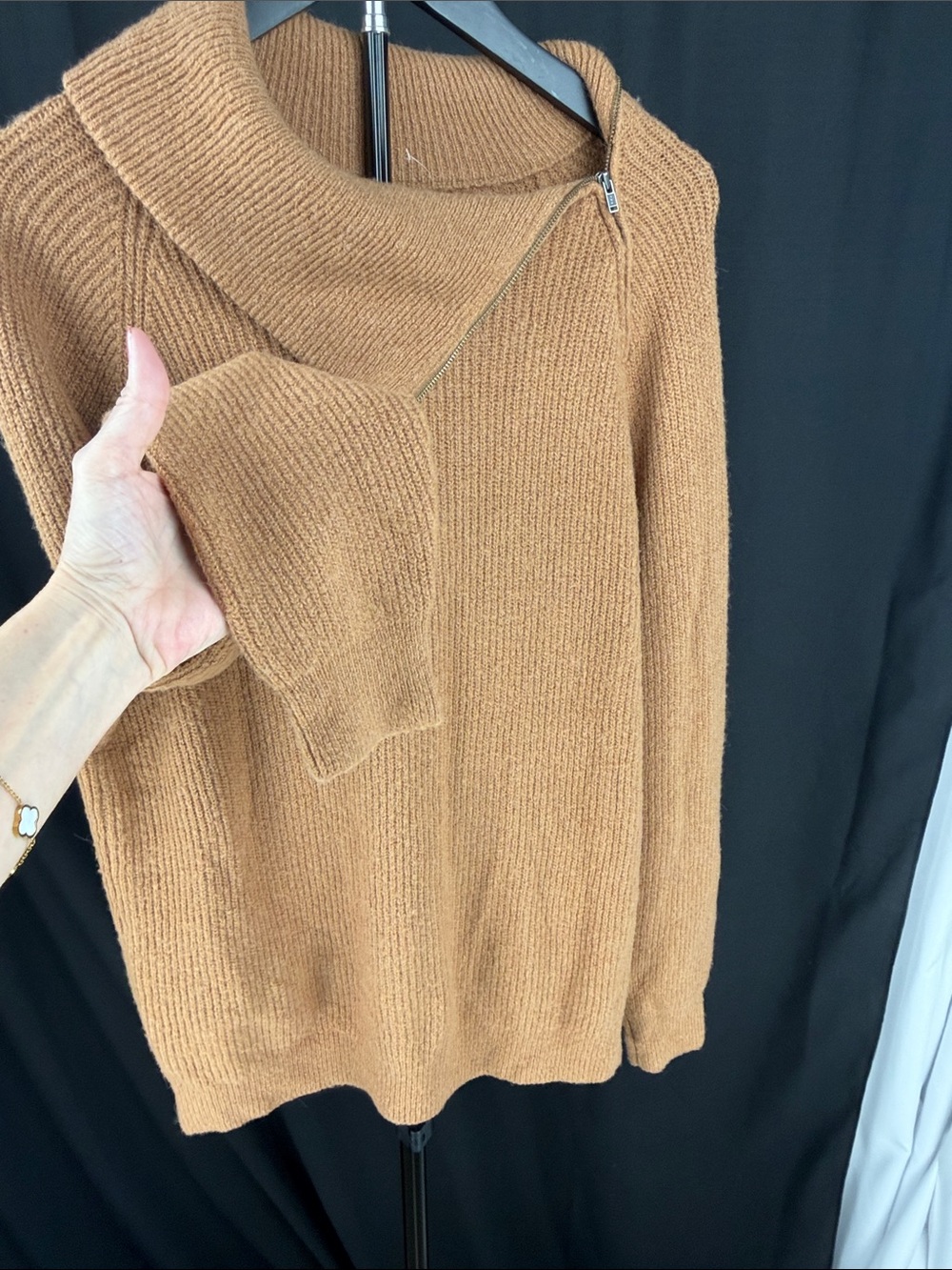 Nordstrom Baby Alpaca Wool Blend Camel Ribbed Zip Collar Sweater - Picture 4 of 7